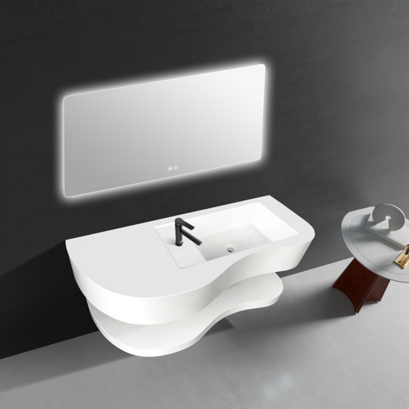 Custom Bathroom Vanity Soild SUrface with Seamless Integrated Basin for Hotel & Project in Bulk CR-0042-W