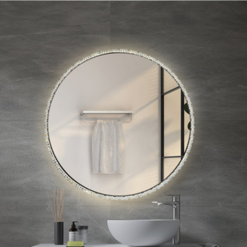 Custom Mirrors for Bathroom Classic Marble Texture LED Mirror with Radiant Acrylic Frame in Bulk