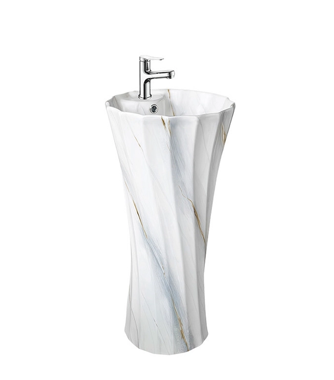 Custom spiral art-shaped column washbasins with marble pattern