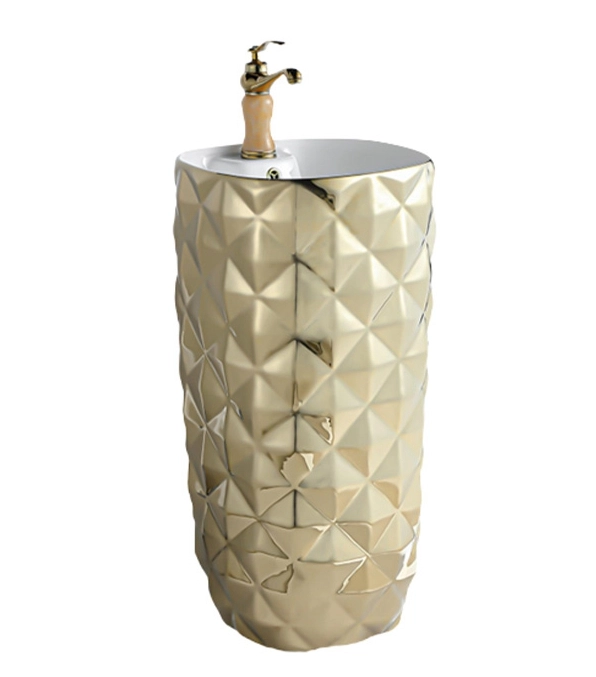 Wholesale gold glossy pedestal washbasins with diamond pattern
