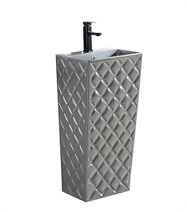 Wholesale matte gray pedestal washbasins with diamond pattern