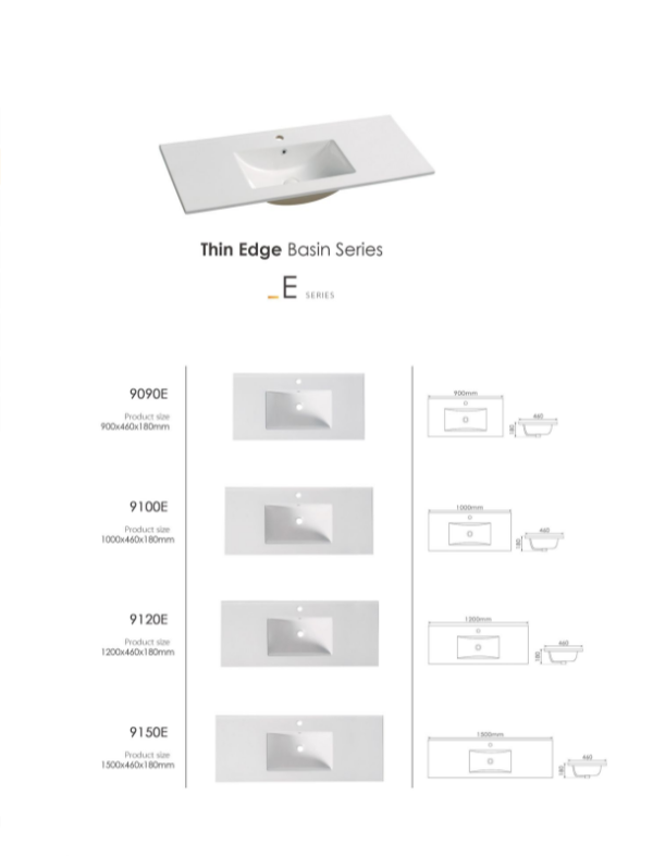 custom ceramic wash basin with cabinet thin edge basin series 90E