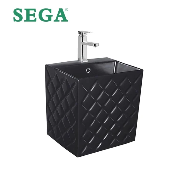 Black Bathroom Wash Basin Wholesale Patent Diamond Textured Bathroom Sink for Boutique Hotels P-7074W