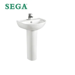 Custom White Pedestal Wash Basin, One-Piece Sculptural Ceramic Sink P-7021 (1)