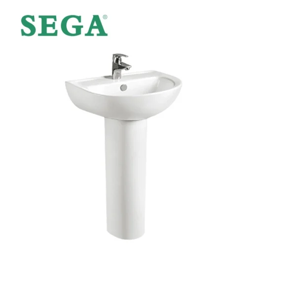 Custom White Pedestal Wash Basin, One-Piece Sculptural Ceramic Sink P-7021 (1)