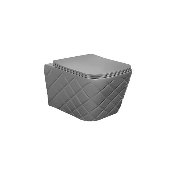 D-4174W Wholesale Wall-Mounted Toilet Matte Grey 3D Diamond Pattern Rimless Toilet Supplier