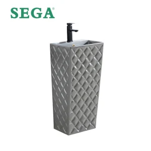 Luxury Pedestal Wash Basin Custom, One-Piece Floor-Standing Art Basin Supplier P-7174L