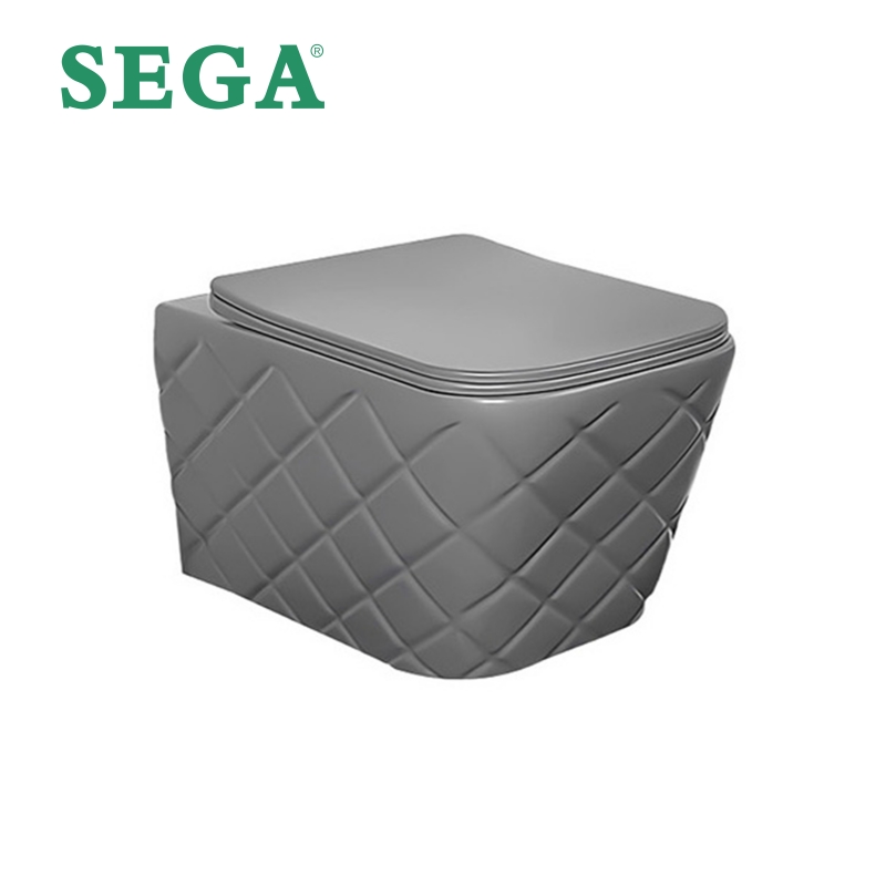 Wholesale Wall-Mounted Toilet Matte Grey 3D Diamond Pattern Rimless Toilet Supplier D-4174W