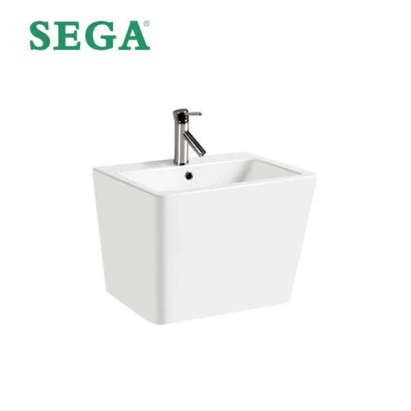 Custom Bathroom Wash Basin Wall Mounted, Ceramic Floating Sink Matte White Glaze Finish P-7030W in Bulk