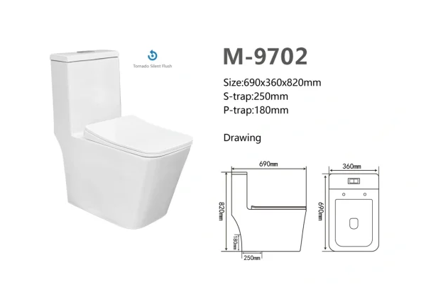 Modern One-Piece Toilet Custom, Tornado Silent Washdown Flush M-9702 Wholesale