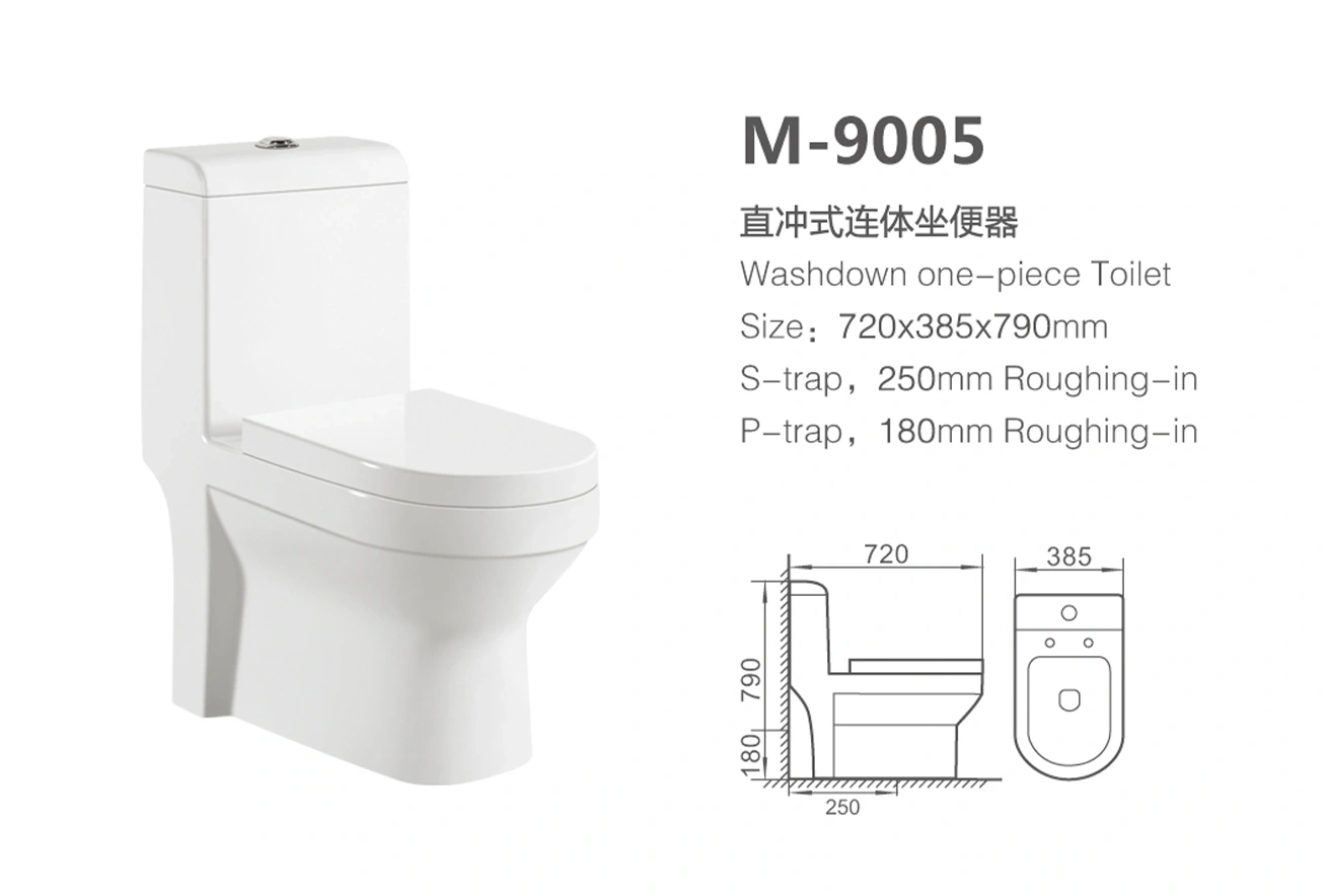 Custom One-Piece Toilet with Washdown Flushing System, White Ceramic Bathroom Commode M-9005