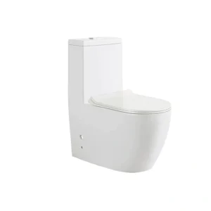 Rimless One-Piece Toilet Custom, White Ceramic Washdown Toilet with Slim Rounded Design M-9057 Wholesale
