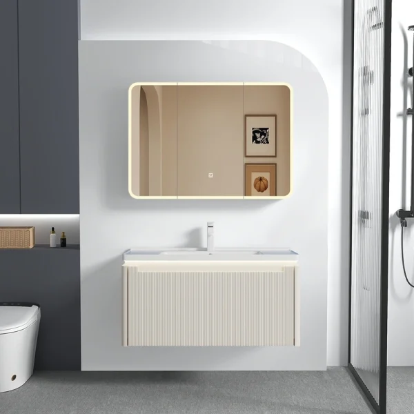 Wholesale Vanities for Bathrooms White Bathroom Cabinets Floating PVC Design SJP1047