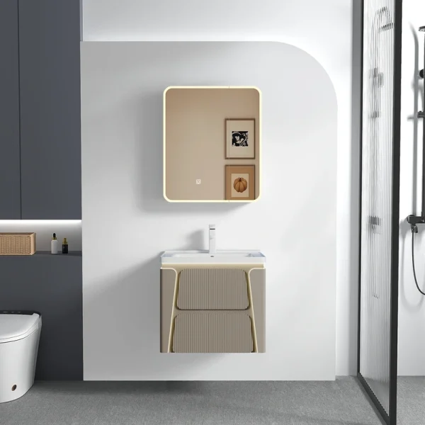 Bathroom Custom Cabinets Wall-Mounted Bathroom Vanity with Fluted Drawer Smart Mirror SJP1046 in Bulk