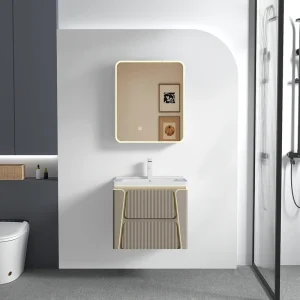 Bathroom Custom Cabinets Wall-Mounted Bathroom Vanity with Fluted Drawer Smart Mirror SJP1046 in Bulk