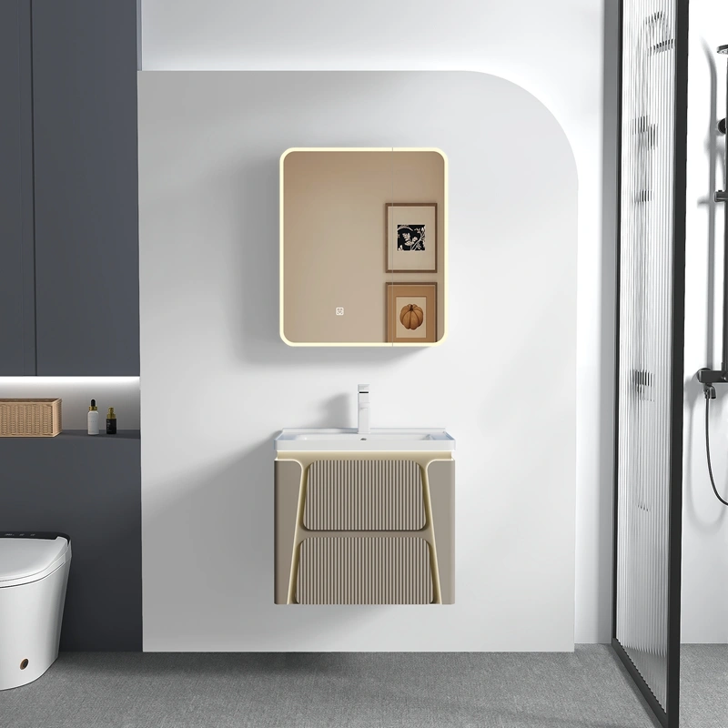 Bathroom Custom Cabinets Wall-Mounted Bathroom Vanity with Fluted Drawer Smart Mirror SJP1046 in Bulk