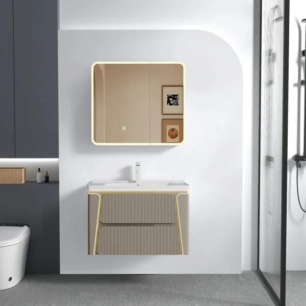 Bathroom Custom Cabinets Wall-Mounted Bathroom Vanity with Fluted Drawer Smart Mirror SJP1046 in Bulk