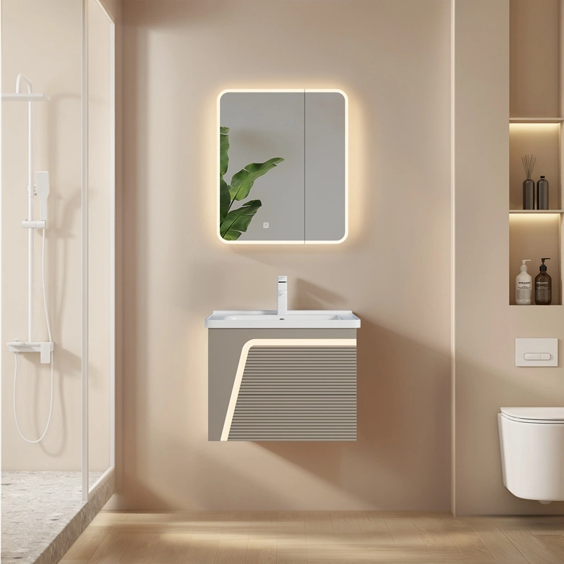 Armários personalizados para casas de banho: Móvel de casa de banho em PVC com design suspenso e lavatório em cerâmica – Fabricante SJP1001
