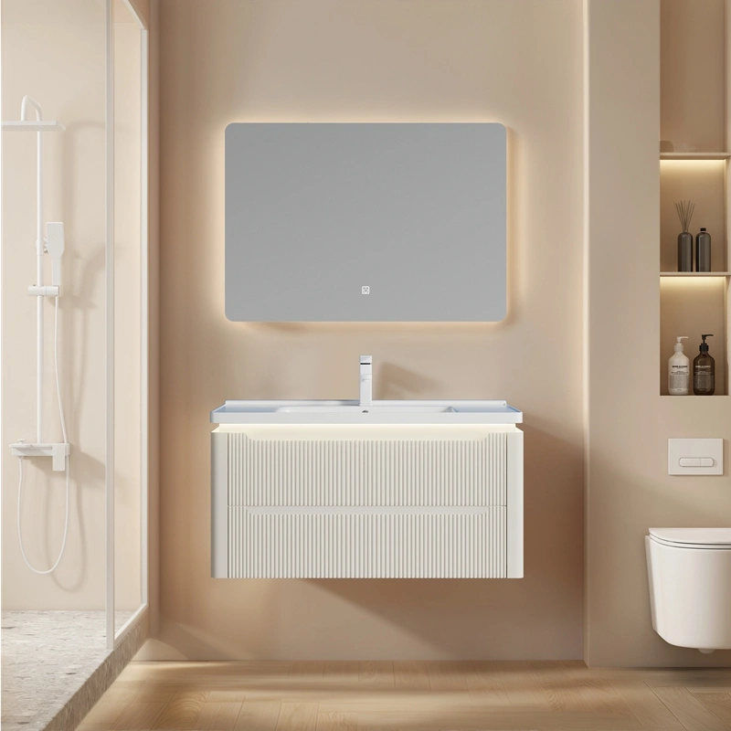 Wholesale Bathroom Vanity PVC with White Fluted Design SJP1002-100-White-1