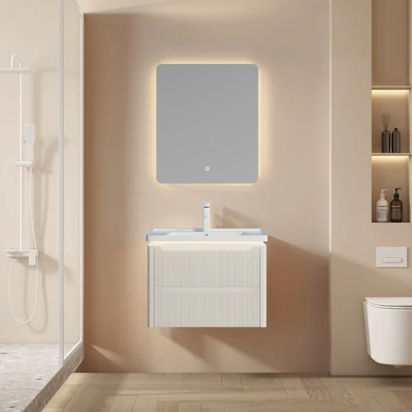Wholesale Bathroom Vanity PVC Fluted Design with LED Light Modern Fluted Waterproof Design SJP1002