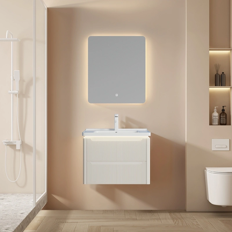 Wholesale Bathroom Vanity PVC Fluted Design with LED Light Modern Fluted Waterproof Design SJP1002