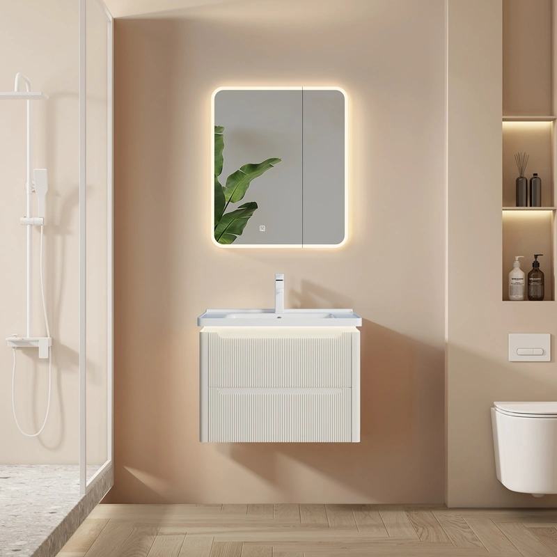 Wholesale Bathroom Vanity PVC Fluted Design with LED Light Modern Fluted Waterproof Design SJP1002