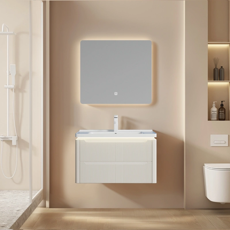 Wholesale Bathroom Vanity PVC Fluted Design with LED Light Modern Fluted Waterproof Design SJP1002