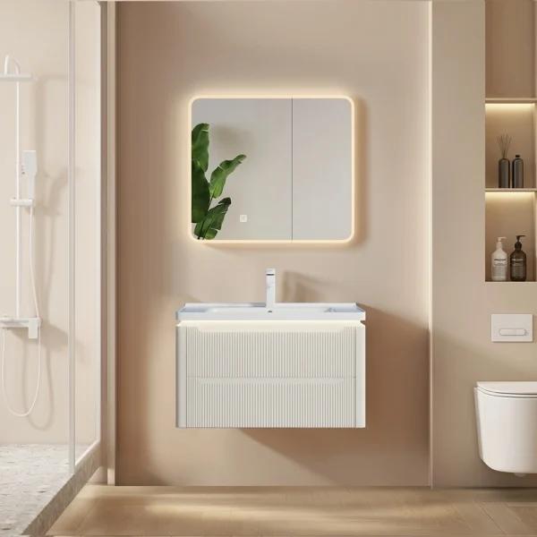 Wholesale Bathroom Vanity PVC Fluted Design with LED Light Modern Fluted Waterproof Design SJP1002